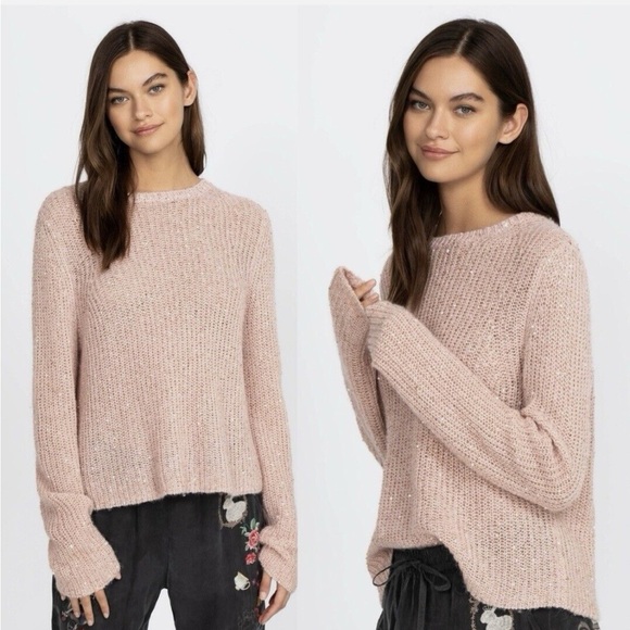 Johnny Was Pink Blush Sequin Alpaca Wool Cozy Sweater Crew Neck Sz Large Office - Picture 1 of 12